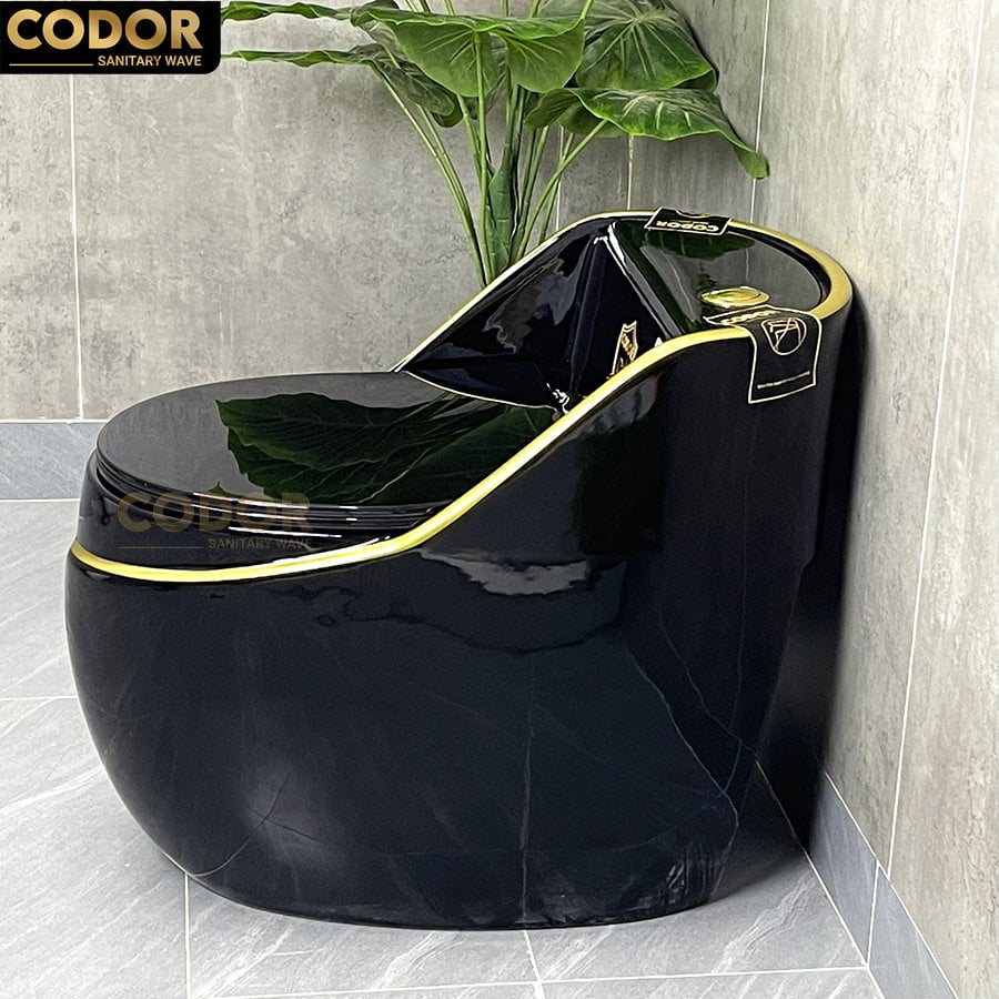 bồn cầu trứng đen viền vàng
