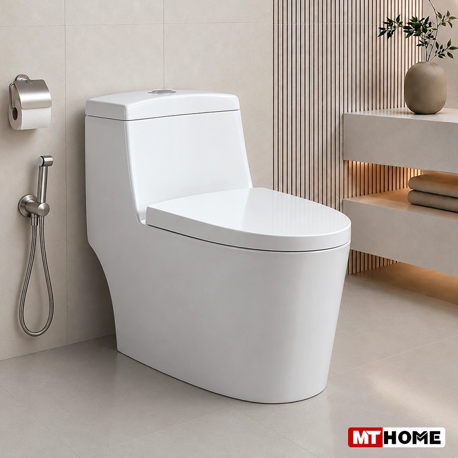 Bồn Cầu 1 Khối Trắng Thân Lùn MTBC-534