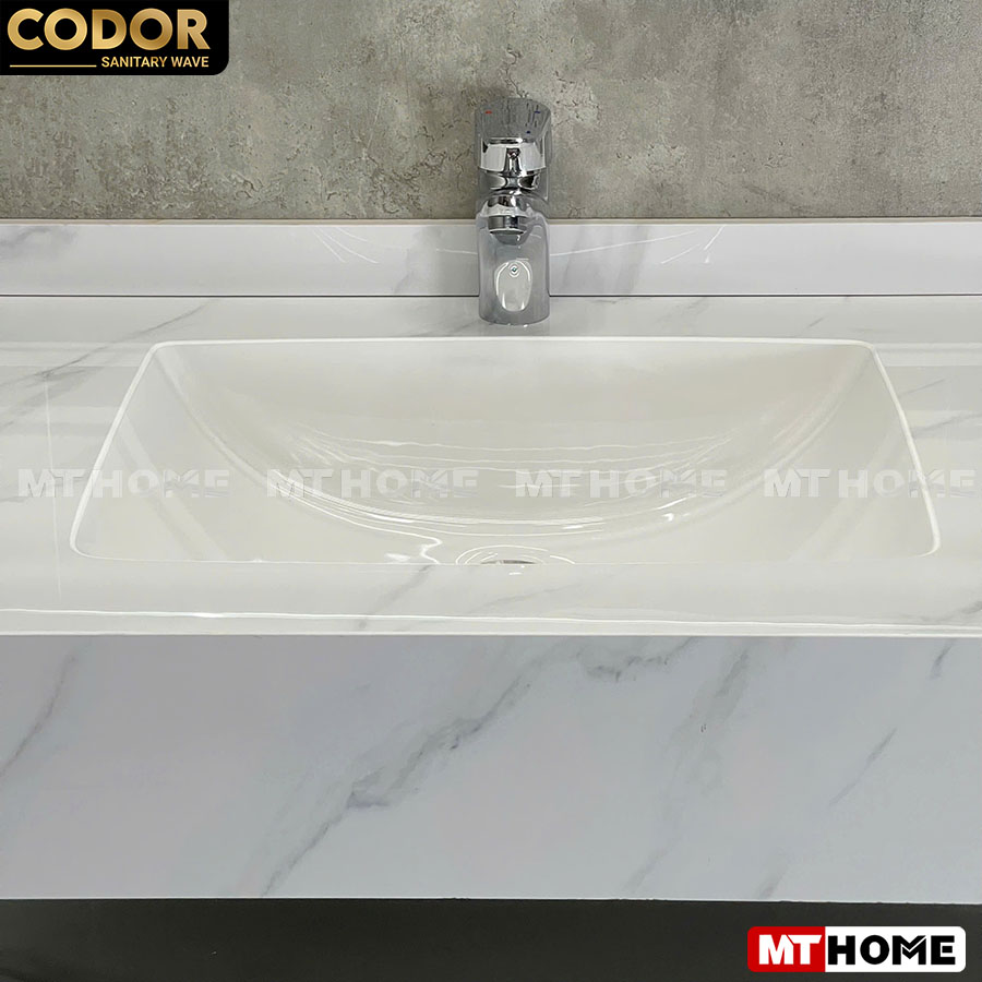 Bàn Đá Lavabo 2 Tầng Trắng Bóng Tràn Viền Vuông
