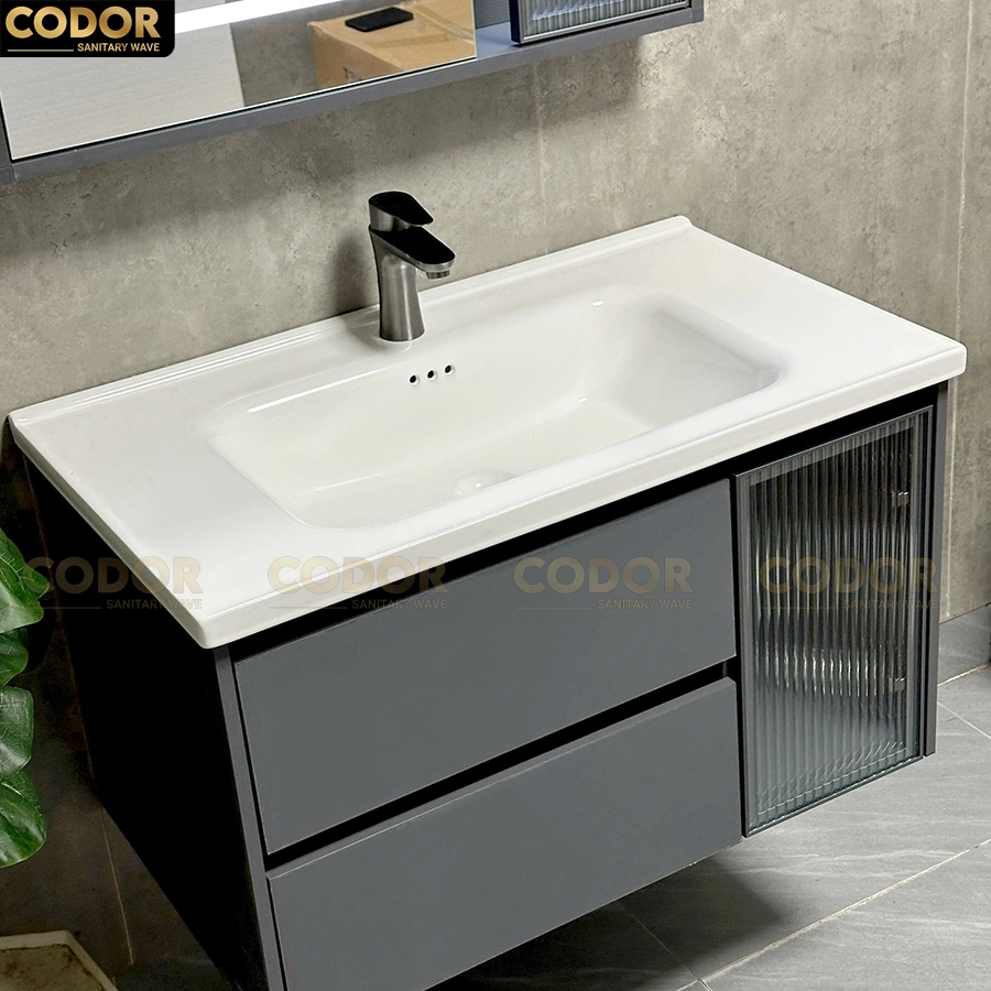 Tủ Lavabo Nhựa PVC Màu Xám Gương LED MTTN-7868X