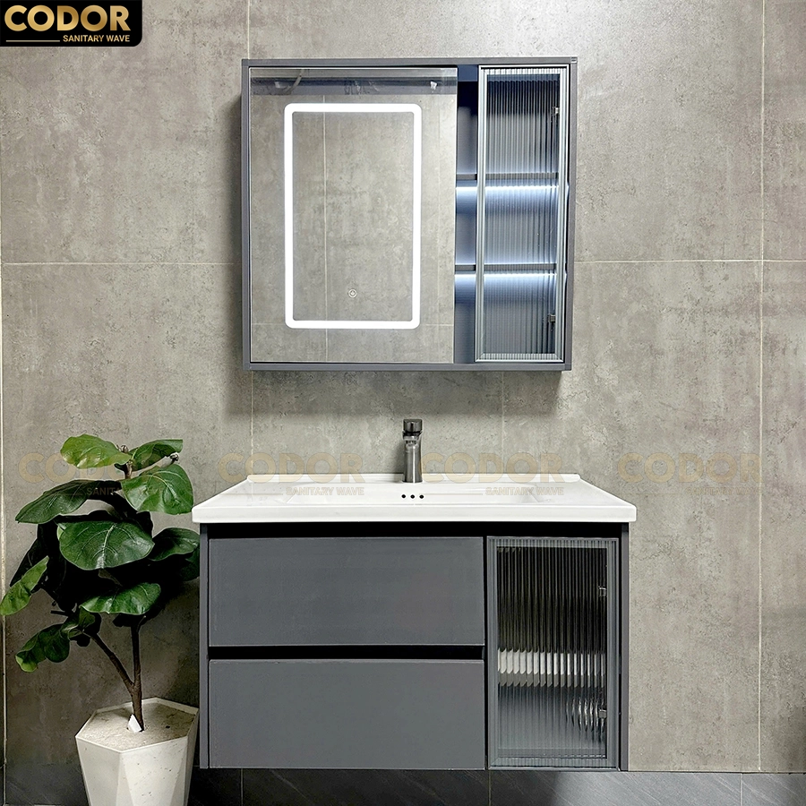 Tủ Lavabo Nhựa PVC Màu Xám Gương LED MTTN-7868X