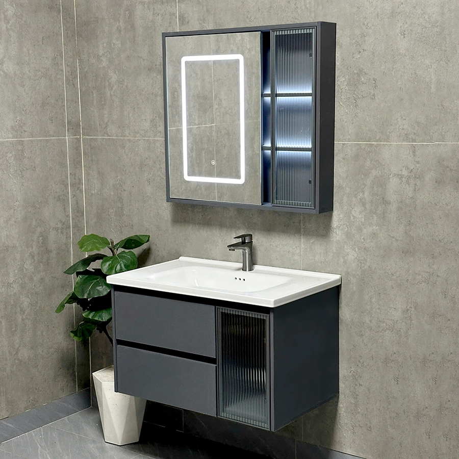 Tủ Lavabo Nhựa PVC Màu Xám Gương LED MTTN-7868X