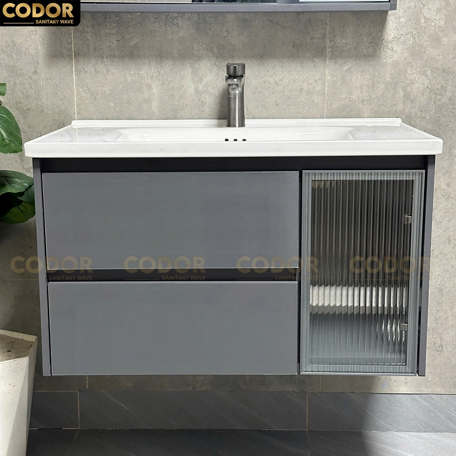 Tủ Lavabo Nhựa PVC Màu Xám Gương LED MTTN-7868X