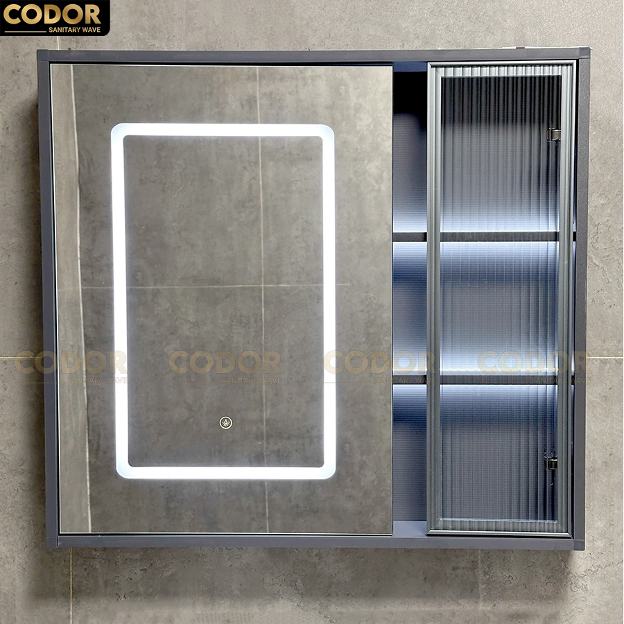 Tủ Lavabo Nhựa PVC Màu Xám Gương LED MTTN-7868X