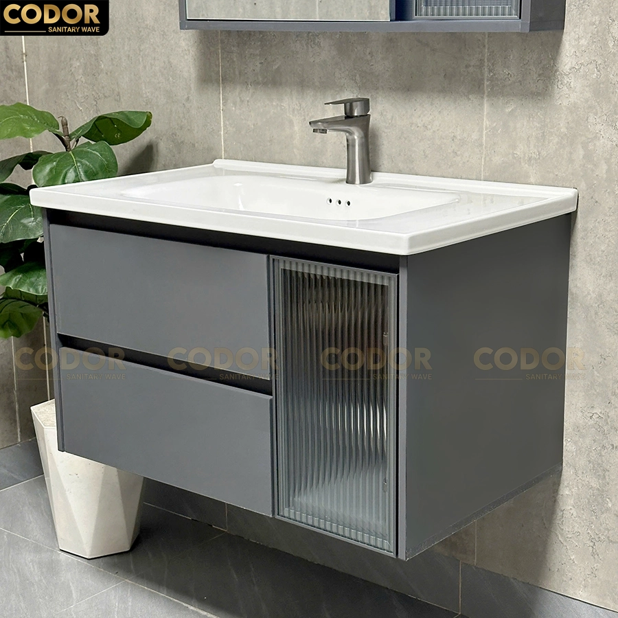 Tủ Lavabo Nhựa PVC Màu Xám Gương LED MTTN-7868X