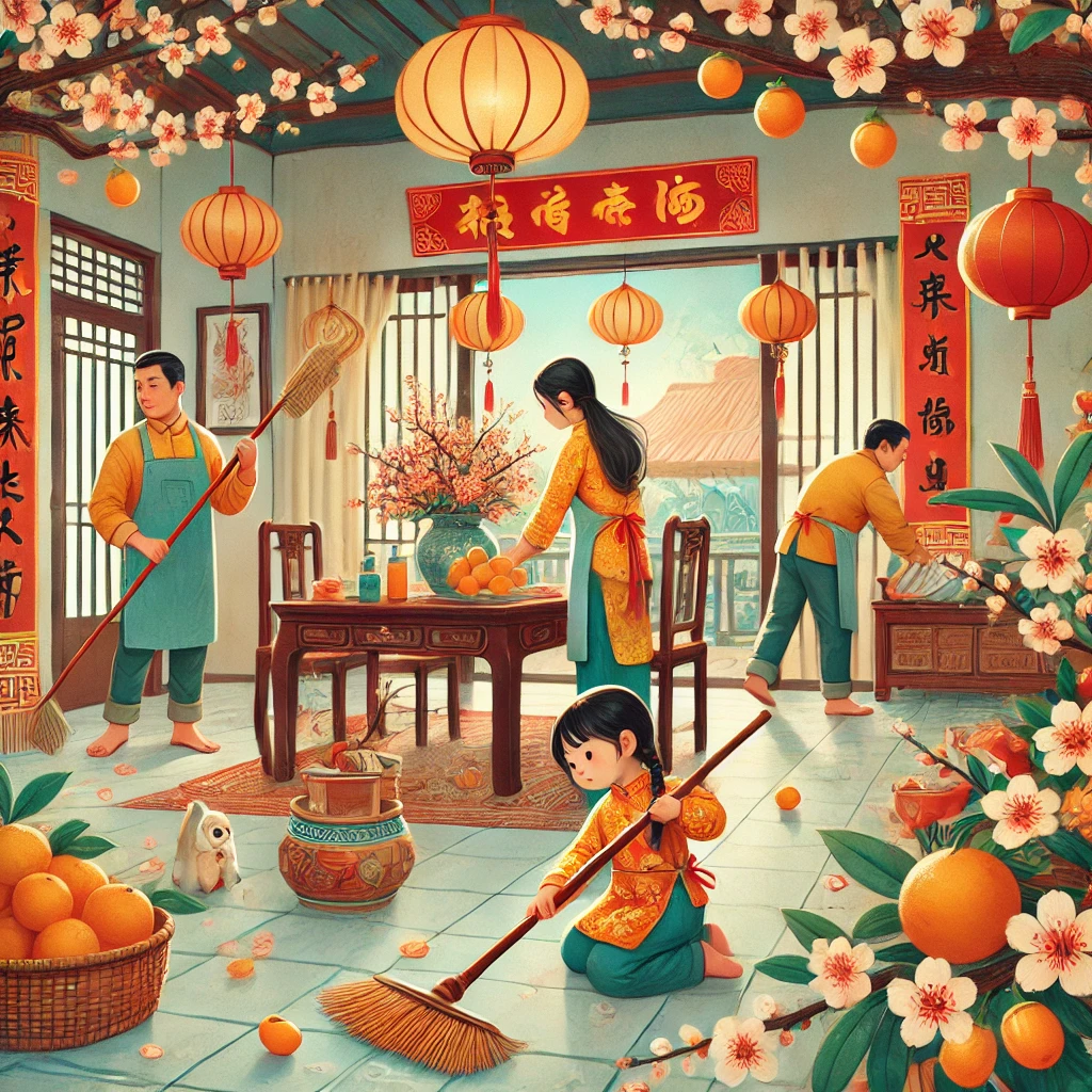 HÌNH ẢNH CẢ GIA ĐÌNH CÙNG NHAU VỆ SINH NHÀ TRƯỚC THỀM TẾT 2026