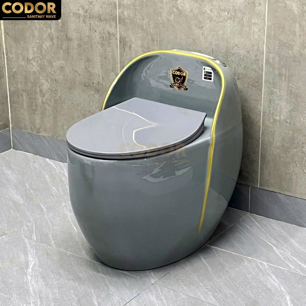 bồn cầu trứng xám viền vàng