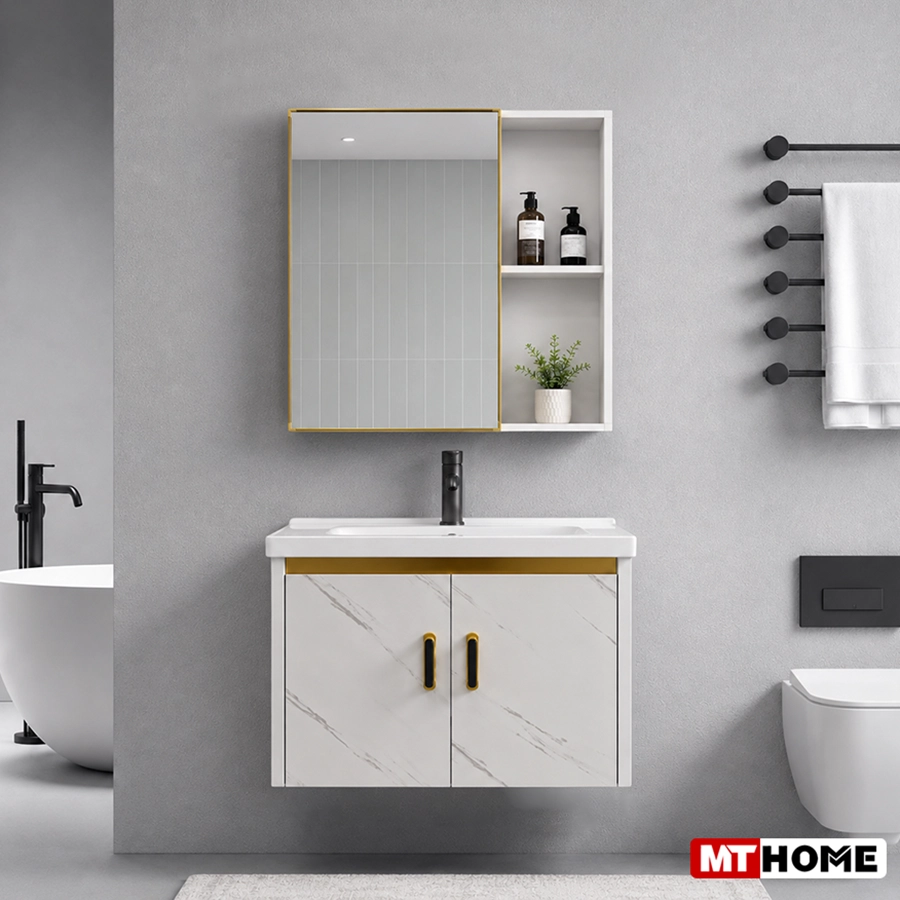 Tủ Lavabo Nhà Tắm Nhôm Trắng Vân Đá 60cm MTTN-7656