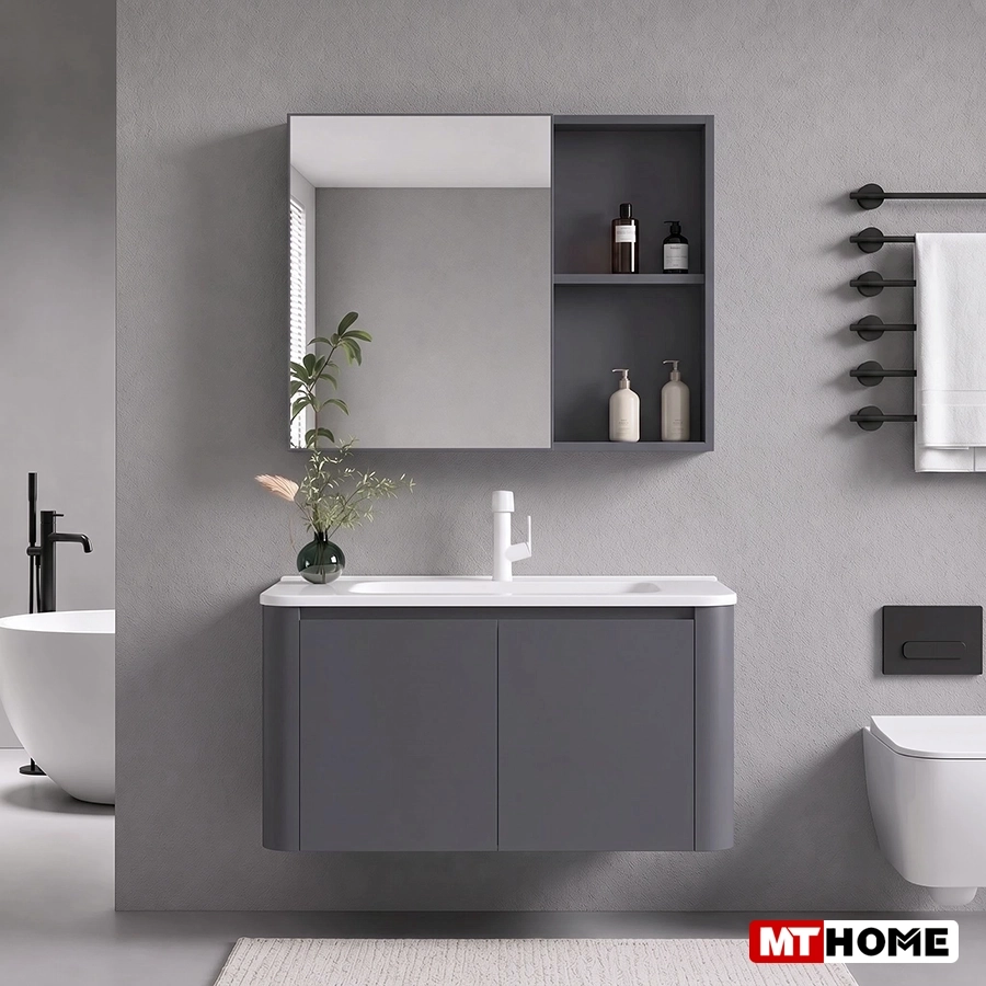 Tủ Lavabo Nhôm Màu Kem Bo Góc 80cm MTTN-7857