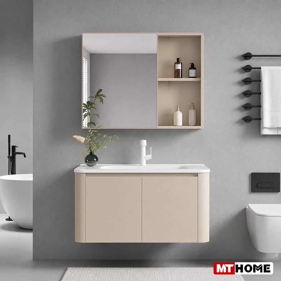 Tủ Lavabo Nhôm Màu Kem Bo Góc 80cm MTTN-7857