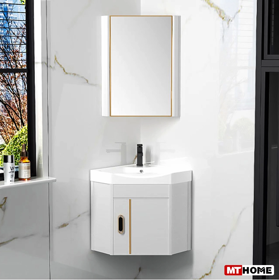 Tủ Góc Lavabo Nhôm Cao Cấp Trắng Viền Vàng MTTN-7527T