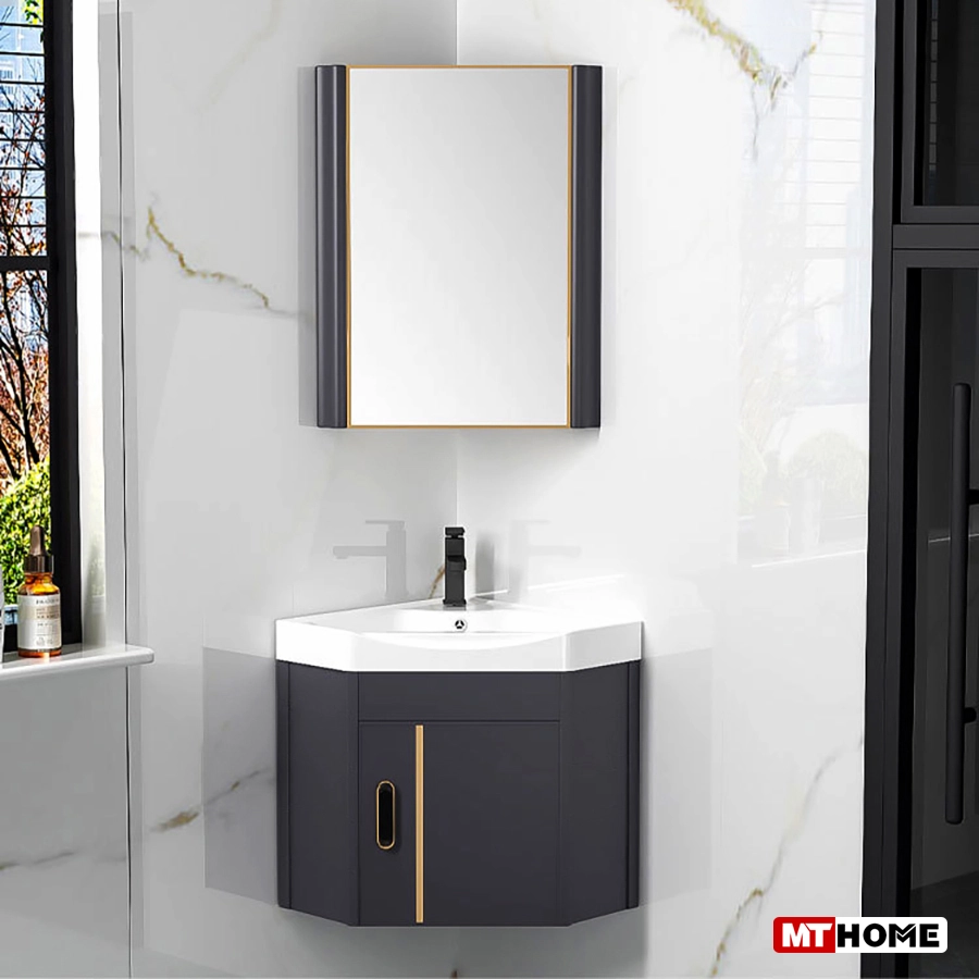 Tủ Góc Lavabo Nhôm Cao Cấp Xám Viền Vàng MTTN-7527X
