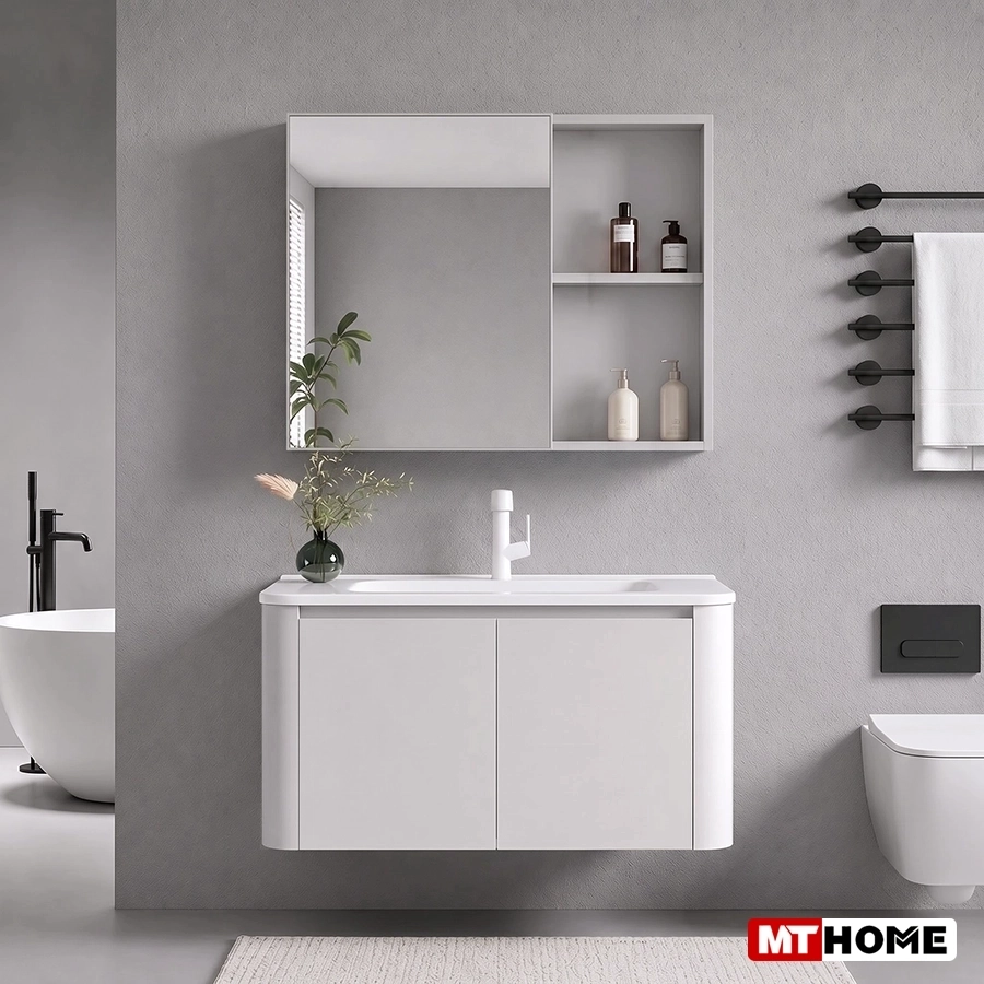 Tủ Lavabo Nhôm Màu Kem Bo Góc 80cm MTTN-7857