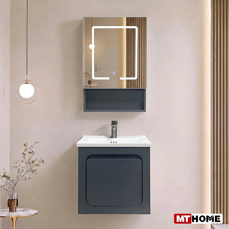 Lavabo Tủ Nhựa PVC Xám Gương Led MTTN-7516