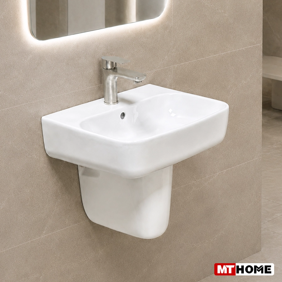Lavabo Treo Tường Vuông Men Sứ Trắng Cao Cấp MTLA-09